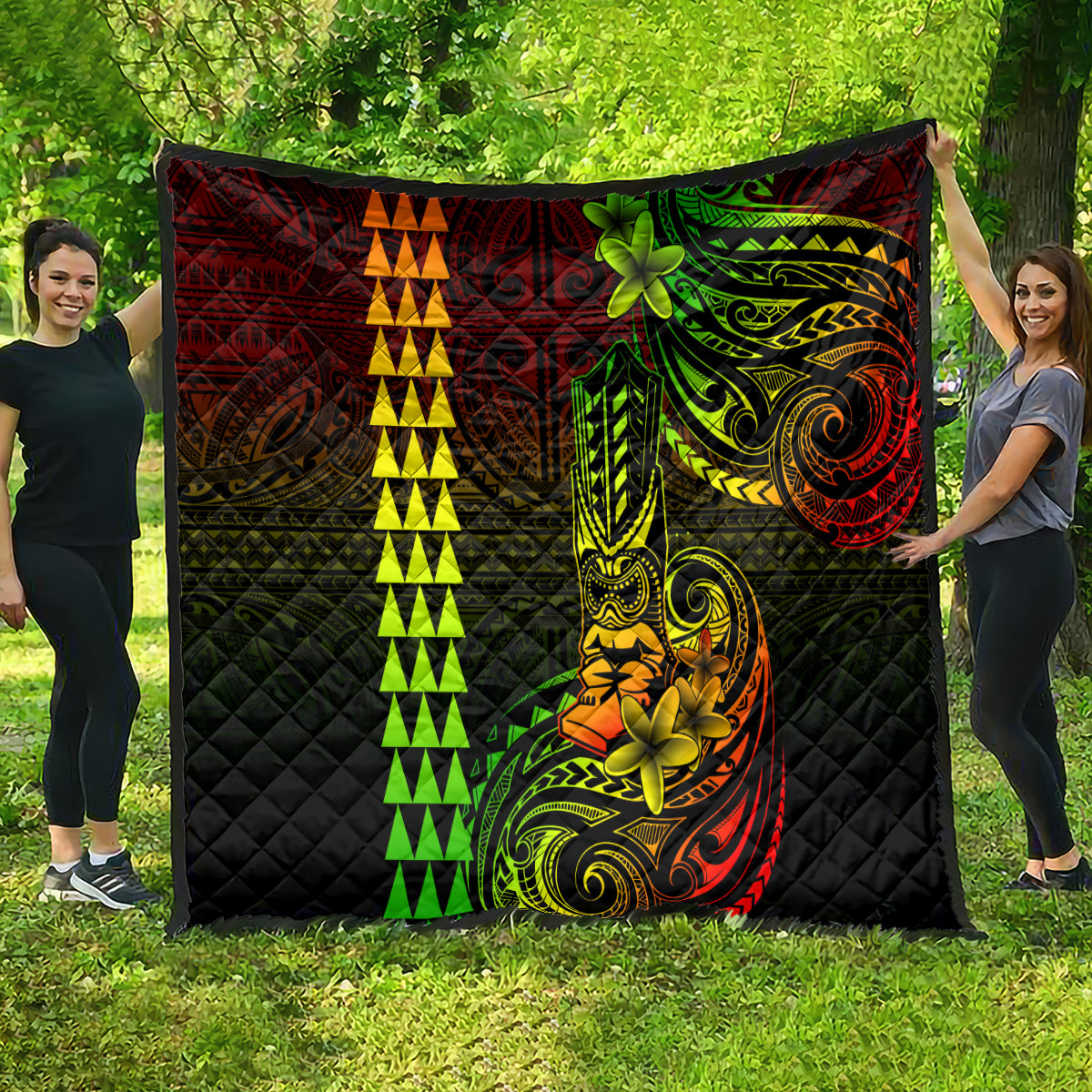 Hawaii Hauoli Makahiki Hou Quilt Lono Hawaiian God Kakau Polynesian Tribal Reggae LT05 - Polynesian Pride