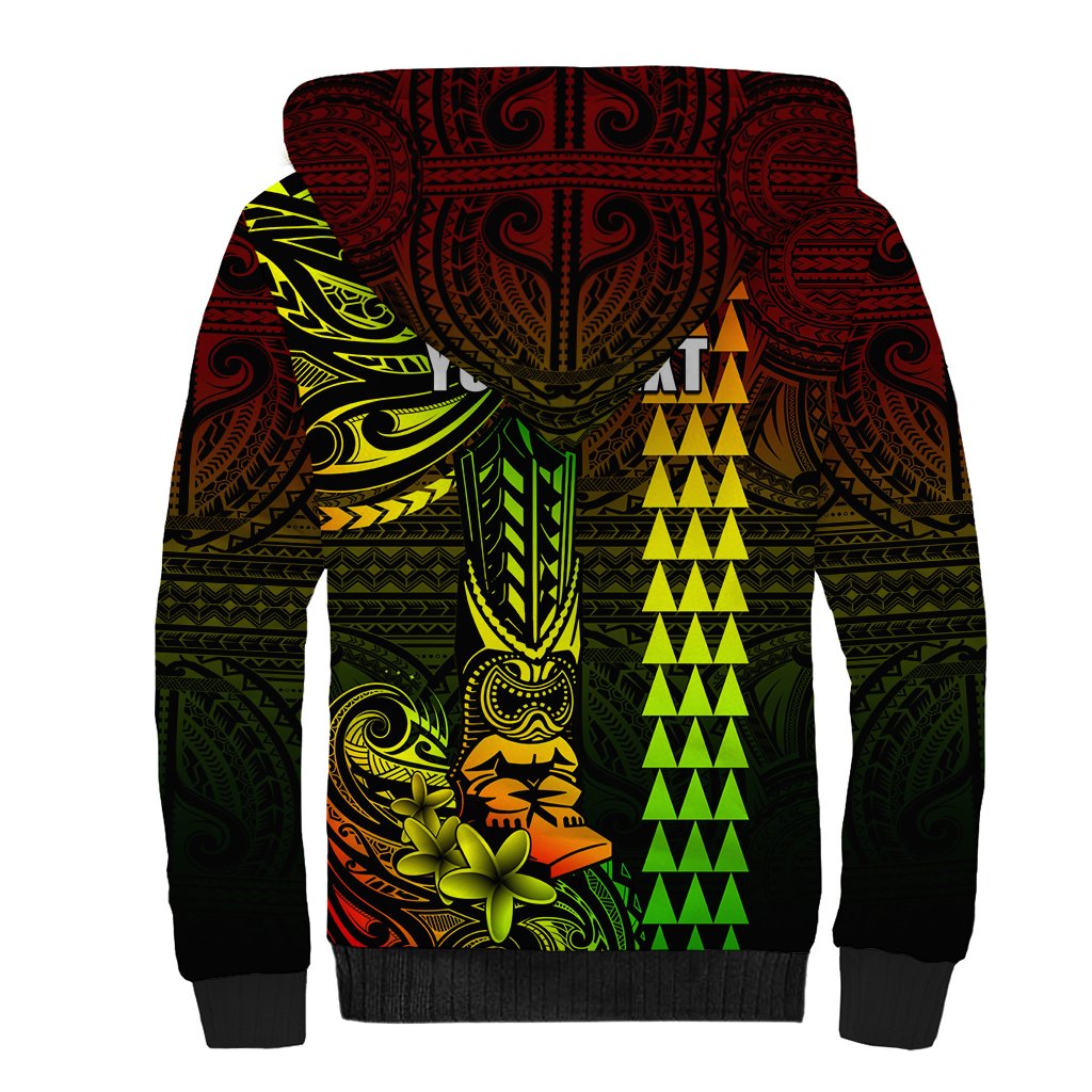 Personalized Hawaii Hauoli Makahiki Hou Sherpa Hoodie Lono Hawaiian God Kakau Polynesian Tribal Reggae LT05 - Polynesian Pride