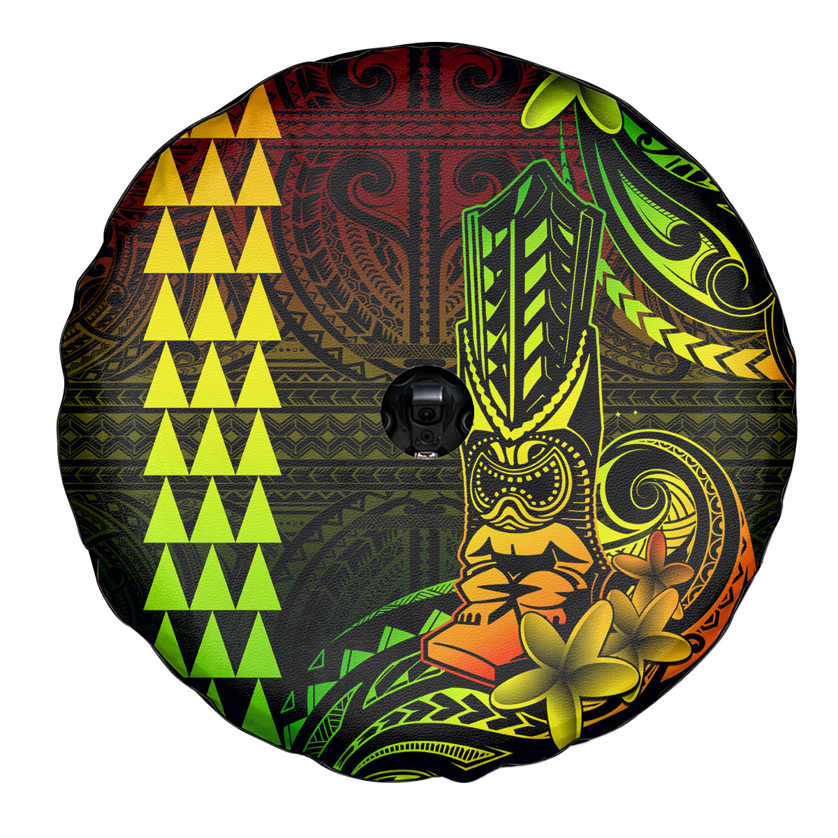 Hawaii Hauoli Makahiki Hou Spare Tire Cover Lono Hawaiian God Kakau Polynesian Tribal Reggae LT05 - Polynesian Pride
