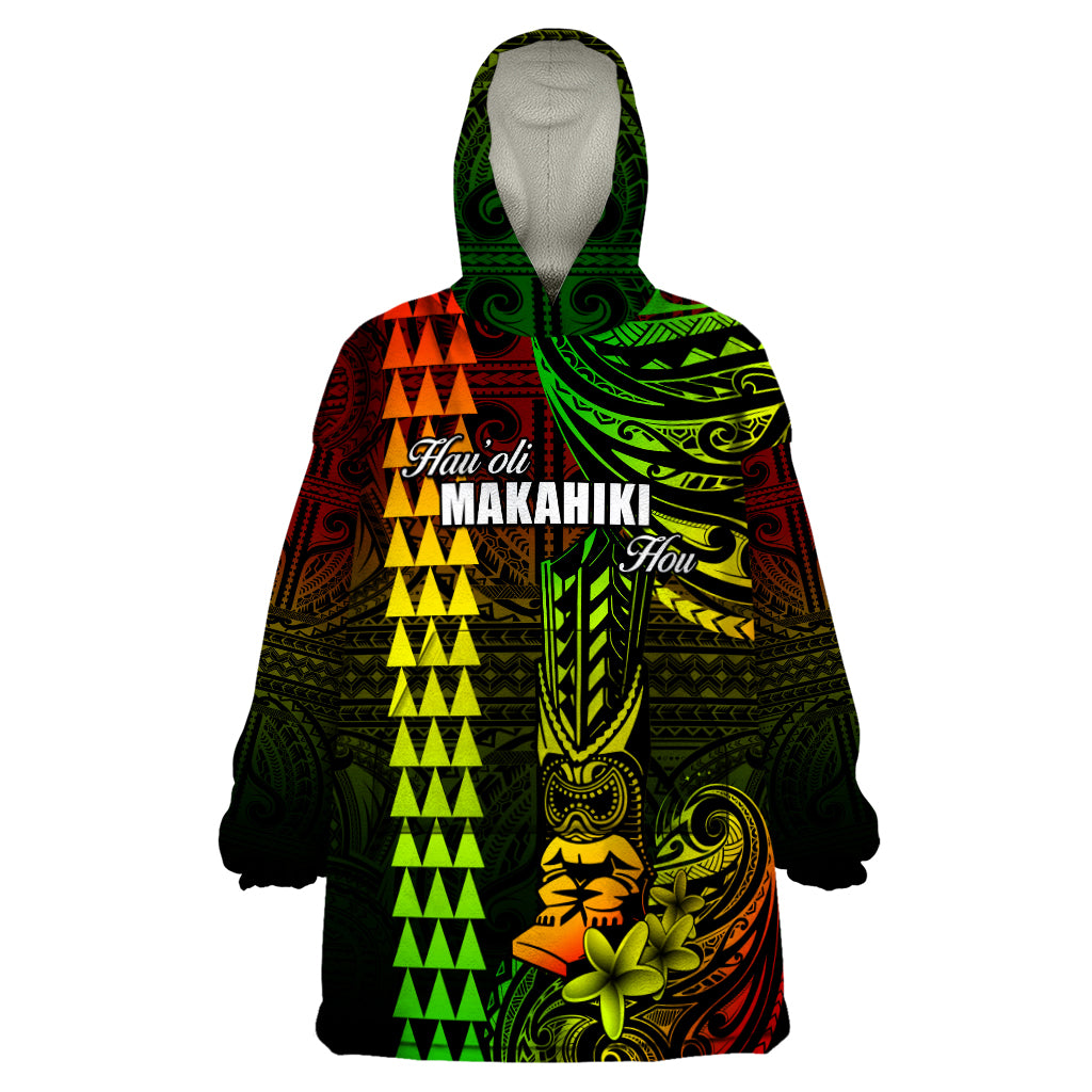 Personalized Hawaii Hauoli Makahiki Hou Wearable Blanket Hoodie Lono Hawaiian God Kakau Polynesian Tribal Reggae LT05 One Size Reggae - Polynesian Pride