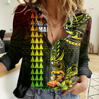 Personalized Hawaii Hauoli Makahiki Hou Women Casual Shirt Lono Hawaiian God Kakau Polynesian Tribal Reggae LT05 Female Reggae - Polynesian Pride