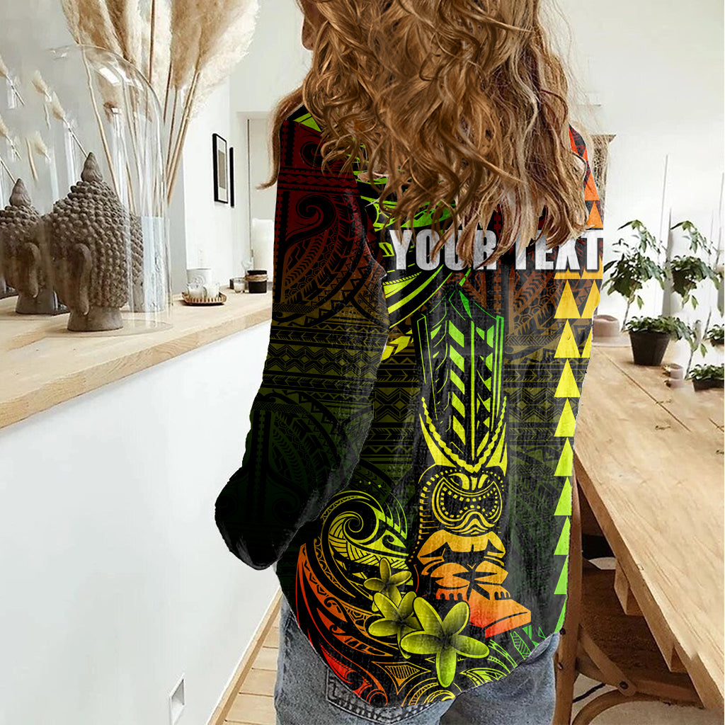 Personalized Hawaii Hauoli Makahiki Hou Women Casual Shirt Lono Hawaiian God Kakau Polynesian Tribal Reggae LT05 - Polynesian Pride