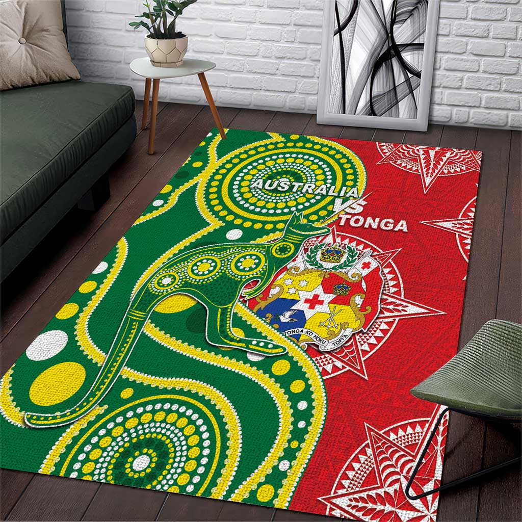 Tonga Australia Rugby Area Rug Kangaroos And Tonga Mate Maa Together