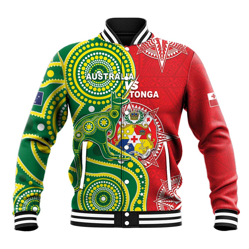 Custom Tonga Australia Rugby Baseball Jacket Kangaroos And Tonga Mate Maa Together LT05 Unisex Green - Polynesian Pride