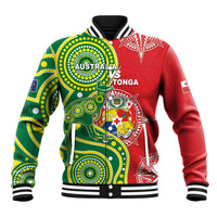 Custom Tonga Australia Rugby Baseball Jacket Kangaroos And Tonga Mate Maa Together LT05 Unisex Green - Polynesian Pride