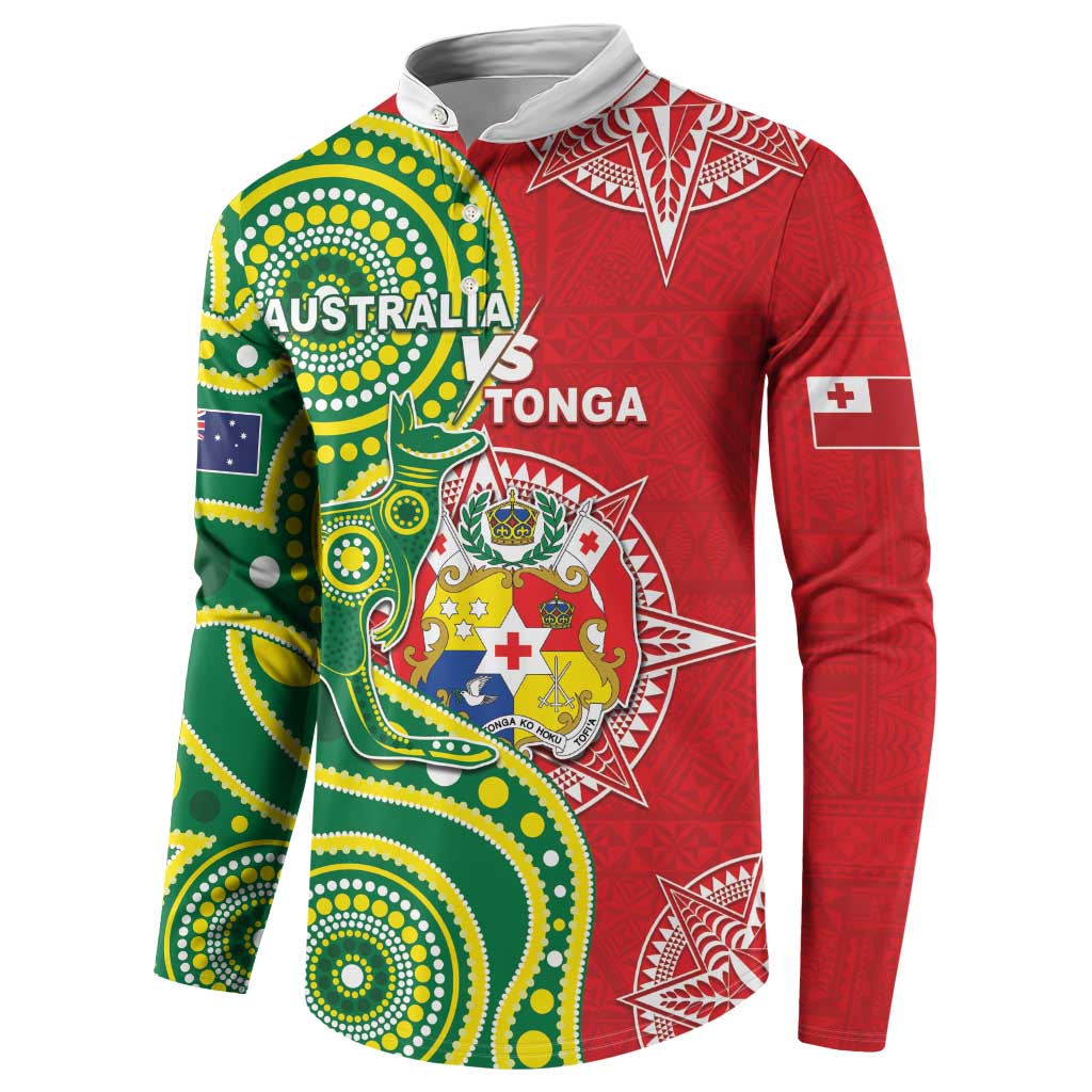 Custom Tonga Australia Rugby Button Sweatshirt Kangaroos And Tonga Mate Maa Together LT05 - Polynesian Pride