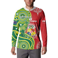 Custom Tonga Australia Rugby Button Sweatshirt Kangaroos And Tonga Mate Maa Together LT05 - Polynesian Pride