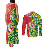 Custom Tonga Australia Rugby Couples Matching Tank Maxi Dress and Long Sleeve Button Shirt Kangaroos And Tonga Mate Maa Together LT05 - Polynesian Pride