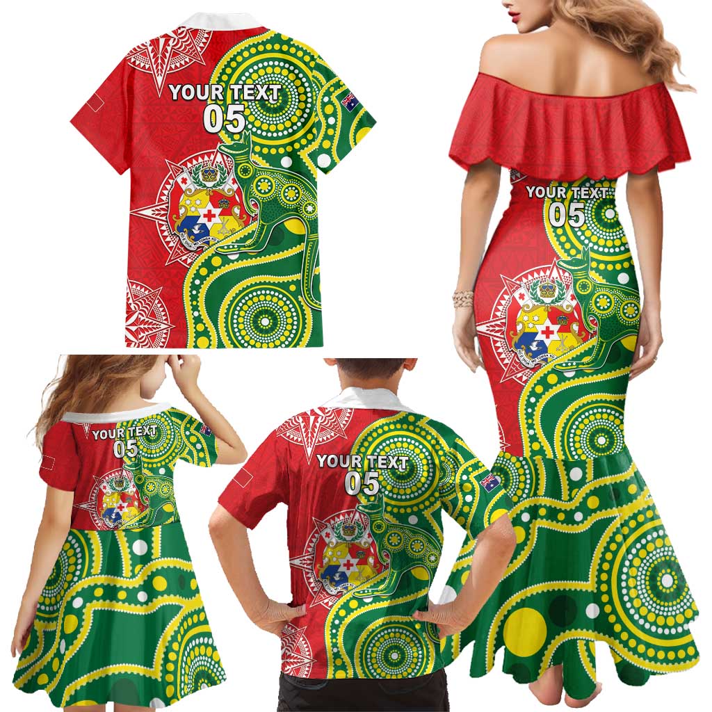 Custom Tonga Australia Rugby Family Matching Mermaid Dress and Hawaiian Shirt Kangaroos And Tonga Mate Maa Together