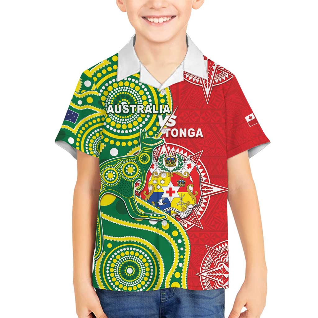 Custom Tonga Australia Rugby Family Matching Puletasi and Hawaiian Shirt Kangaroos And Tonga Mate Maa Together