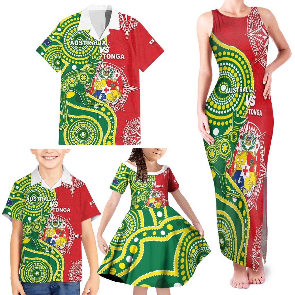 Custom Tonga Australia Rugby Family Matching Tank Maxi Dress and Hawaiian Shirt Kangaroos And Tonga Mate Maa Together