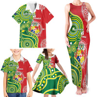 Custom Tonga Australia Rugby Family Matching Tank Maxi Dress and Hawaiian Shirt Kangaroos And Tonga Mate Maa Together
