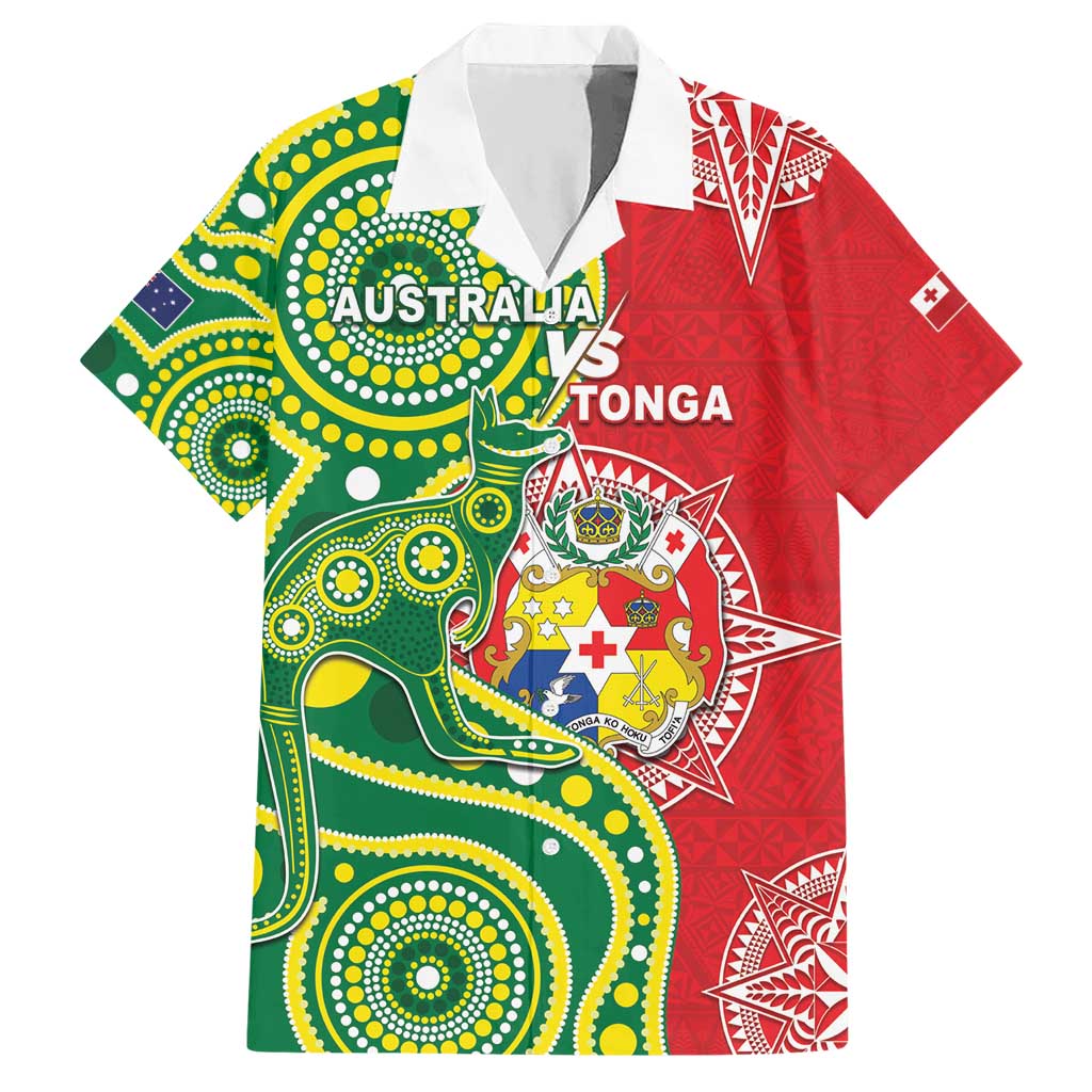 Custom Tonga Australia Rugby Hawaiian Shirt Kangaroos And Tonga Mate Maa Together LT05 Green - Polynesian Pride