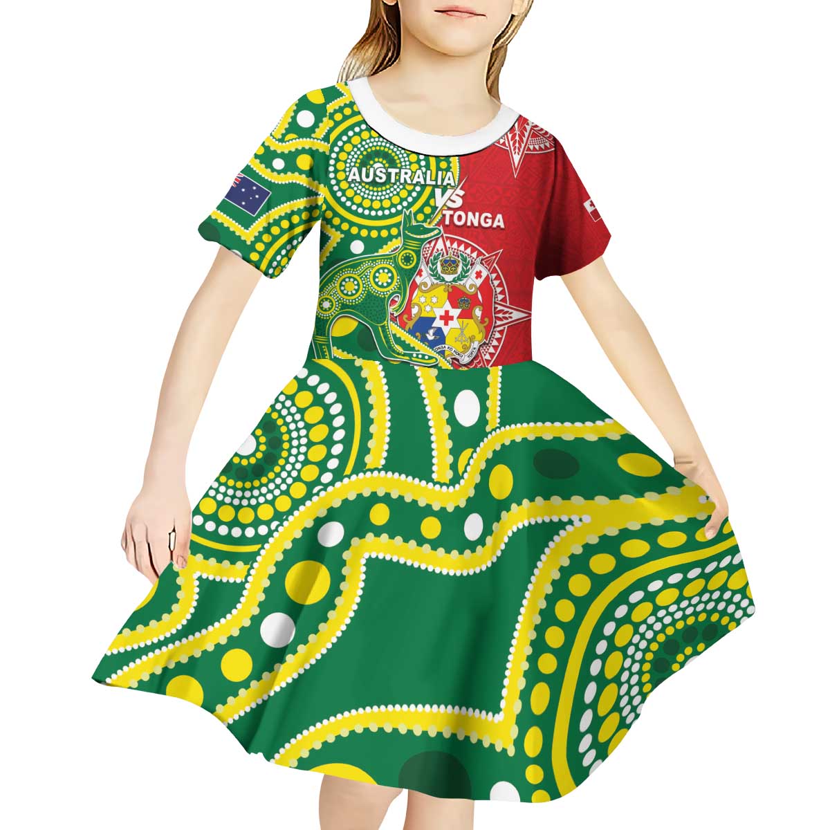 Custom Tonga Australia Rugby Kid Short Sleeve Dress Kangaroos And Tonga Mate Maa Together
