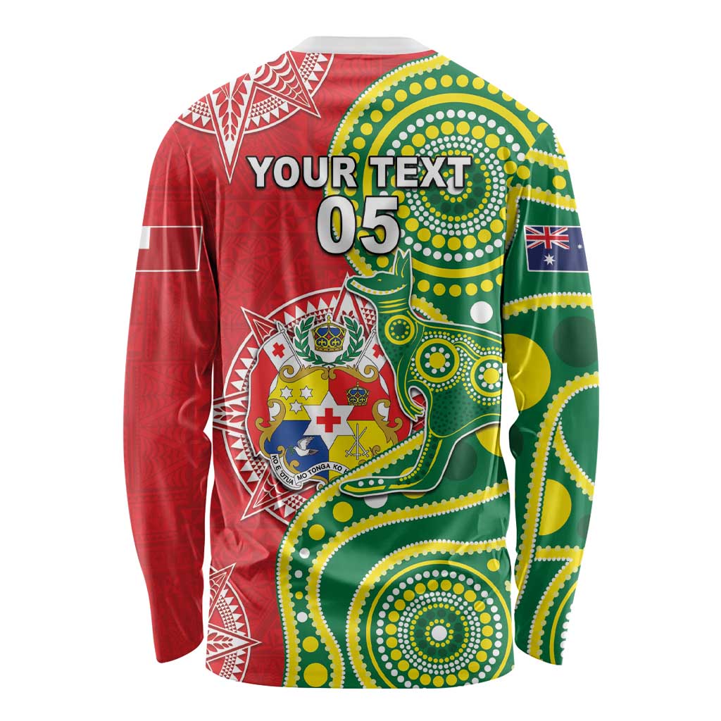 Custom Tonga Australia Rugby Long Sleeve Shirt Kangaroos And Tonga Mate Maa Together