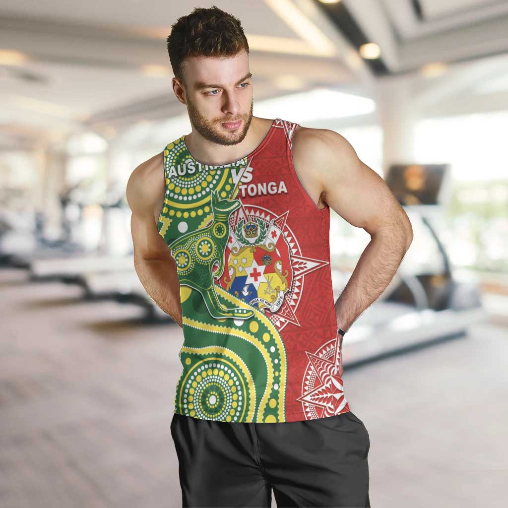 Custom Tonga Australia Rugby Men Tank Top Kangaroos And Tonga Mate Maa Together LT05 Green - Polynesian Pride