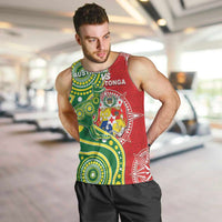 Custom Tonga Australia Rugby Men Tank Top Kangaroos And Tonga Mate Maa Together LT05 Green - Polynesian Pride