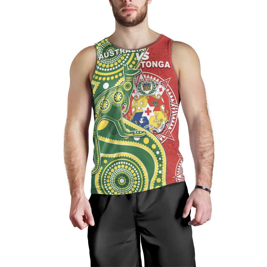 Custom Tonga Australia Rugby Men Tank Top Kangaroos And Tonga Mate Maa Together LT05 - Polynesian Pride
