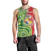 Custom Tonga Australia Rugby Men Tank Top Kangaroos And Tonga Mate Maa Together LT05 - Polynesian Pride