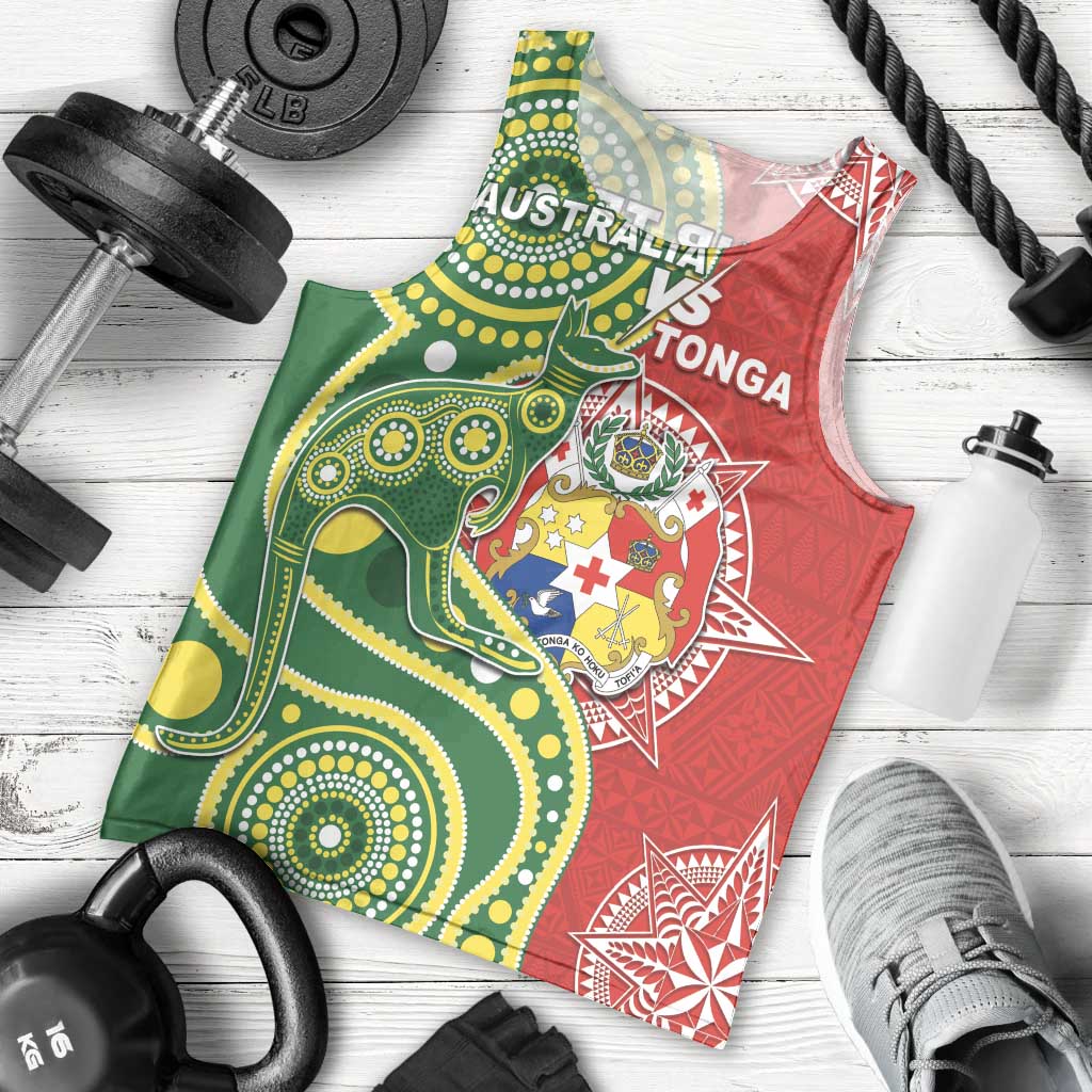 Custom Tonga Australia Rugby Men Tank Top Kangaroos And Tonga Mate Maa Together LT05 - Polynesian Pride