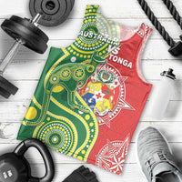 Custom Tonga Australia Rugby Men Tank Top Kangaroos And Tonga Mate Maa Together LT05 - Polynesian Pride
