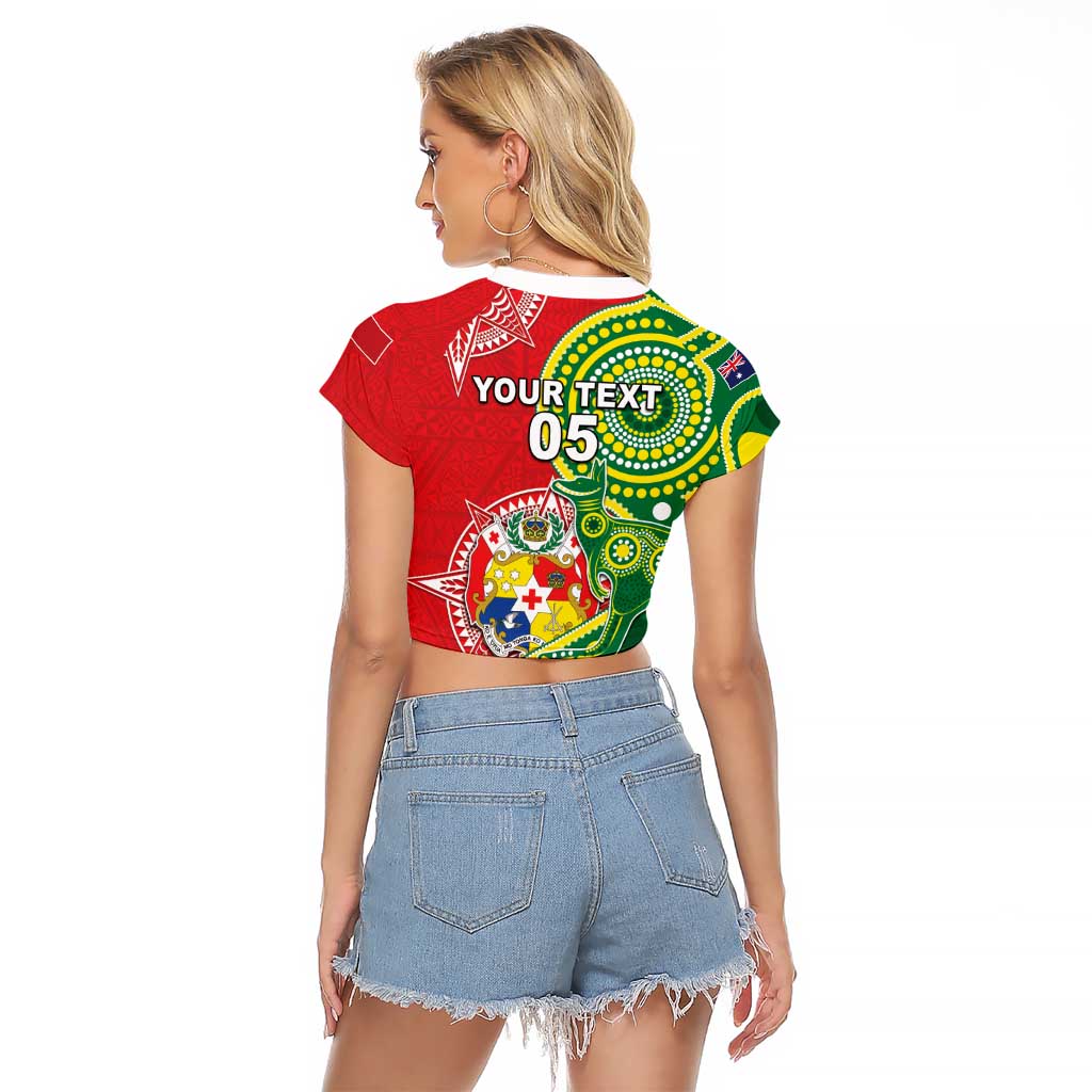 Custom Tonga Australia Rugby Raglan Cropped T Shirt Kangaroos And Tonga Mate Maa Together LT05 - Polynesian Pride
