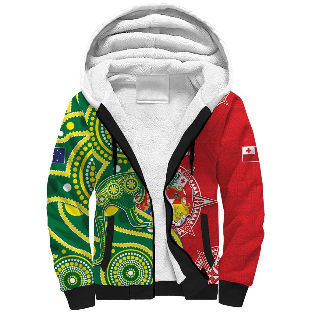 Custom Tonga Australia Rugby Sherpa Hoodie Kangaroos And Tonga Mate Maa Together