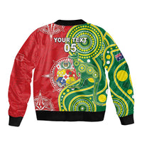 Custom Tonga Australia Rugby Sleeve Zip Bomber Jacket Kangaroos And Tonga Mate Maa Together