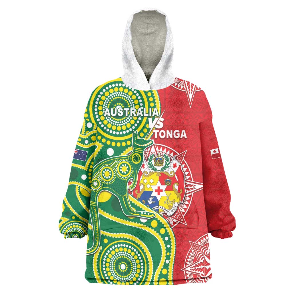 Custom Tonga Australia Rugby Wearable Blanket Hoodie Kangaroos And Tonga Mate Maa Together