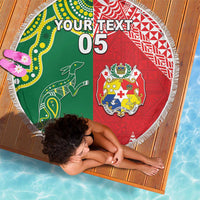 Custom Tonga XIII And Australia Kangaroos Beach Blanket Mate Maa Tongan Ngatu With Aboriginal LT05 - Polynesian Pride