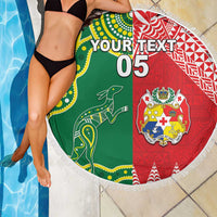 Custom Tonga XIII And Australia Kangaroos Beach Blanket Mate Maa Tongan Ngatu With Aboriginal LT05 - Polynesian Pride