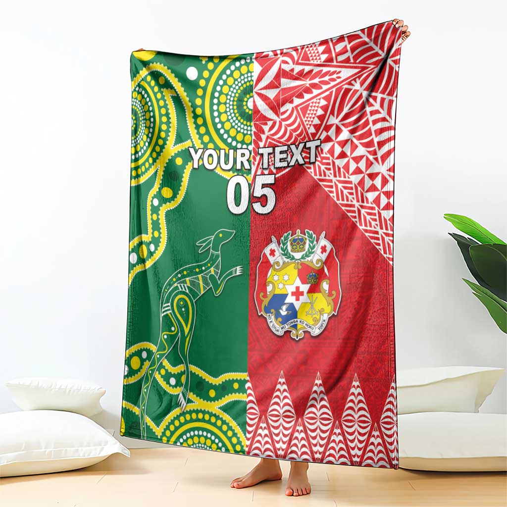Custom Tonga XIII And Australia Kangaroos Blanket Mate Maa Tongan Ngatu With Aboriginal LT05 - Polynesian Pride