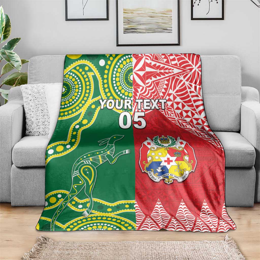 Custom Tonga XIII And Australia Kangaroos Blanket Mate Maa Tongan Ngatu With Aboriginal LT05 - Polynesian Pride