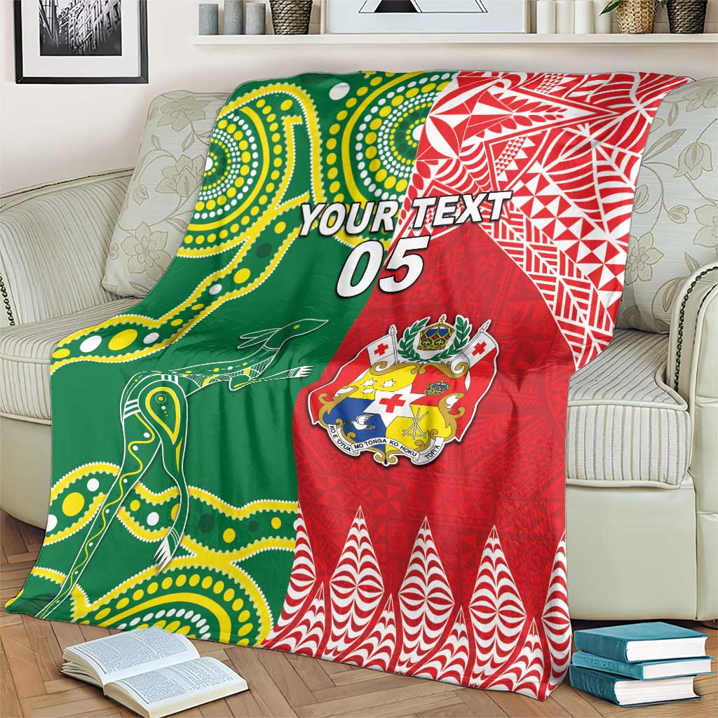 Custom Tonga XIII And Australia Kangaroos Blanket Mate Maa Tongan Ngatu With Aboriginal LT05 - Polynesian Pride