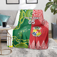 Custom Tonga XIII And Australia Kangaroos Blanket Mate Maa Tongan Ngatu With Aboriginal LT05 - Polynesian Pride