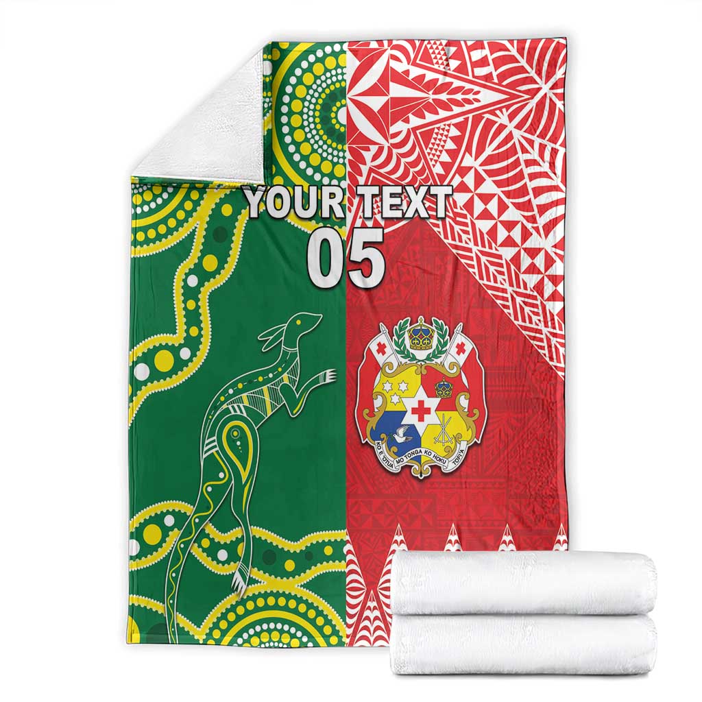 Custom Tonga XIII And Australia Kangaroos Blanket Mate Maa Tongan Ngatu With Aboriginal LT05 - Polynesian Pride