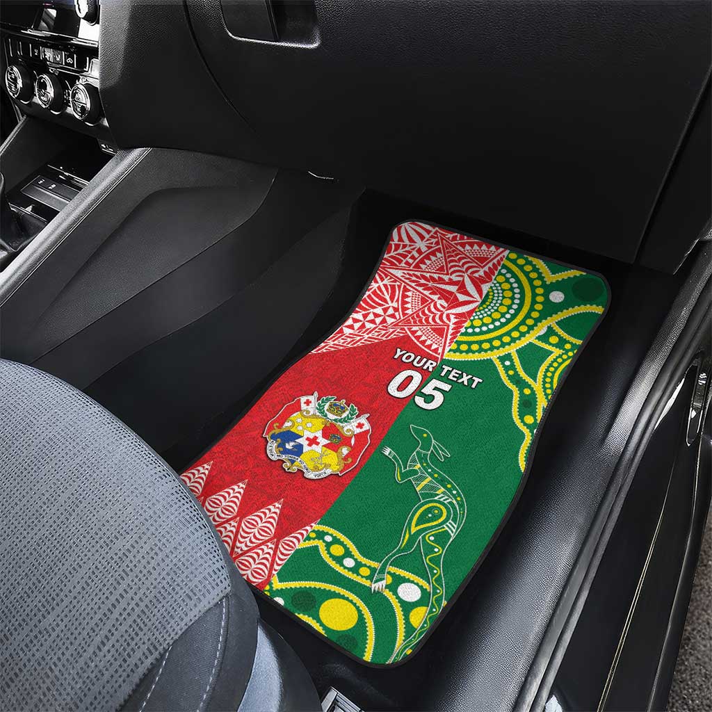Custom Tonga XIII And Australia Kangaroos Car Mats Mate Maa Tongan Ngatu With Aboriginal LT05 - Polynesian Pride