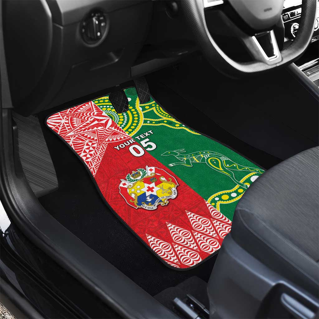 Custom Tonga XIII And Australia Kangaroos Car Mats Mate Maa Tongan Ngatu With Aboriginal LT05 - Polynesian Pride