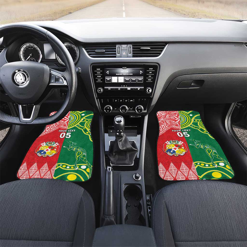 Custom Tonga XIII And Australia Kangaroos Car Mats Mate Maa Tongan Ngatu With Aboriginal LT05 Set 2pcs - Front Red - Polynesian Pride