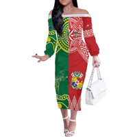 Custom Tonga XIII And Australia Kangaroos Family Matching Off The Shoulder Long Sleeve Dress and Hawaiian Shirt Mate Maa Tongan Ngatu With Aboriginal