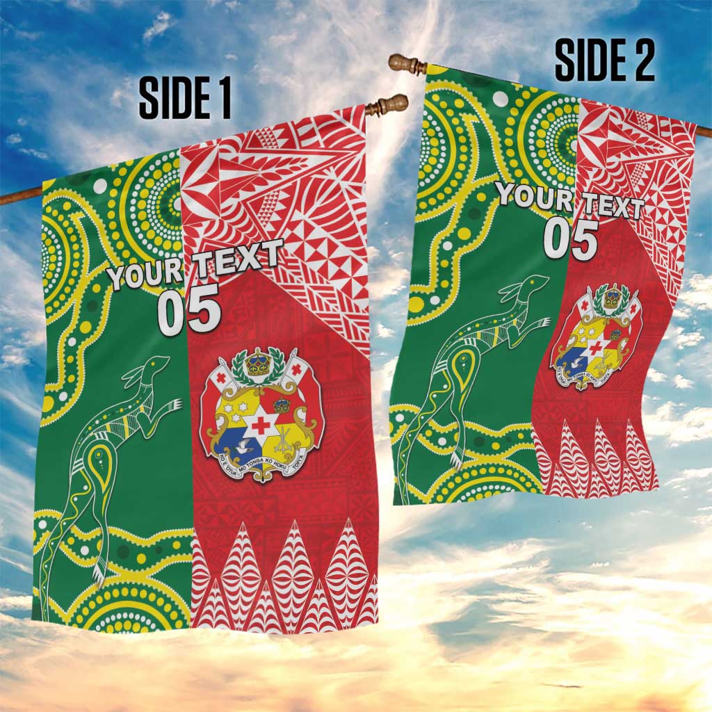 Custom Tonga XIII And Australia Kangaroos Garden Flag Mate Maa Tongan Ngatu With Aboriginal LT05 - Polynesian Pride
