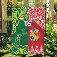 Custom Tonga XIII And Australia Kangaroos Garden Flag Mate Maa Tongan Ngatu With Aboriginal LT05 Garden Flag Red - Polynesian Pride
