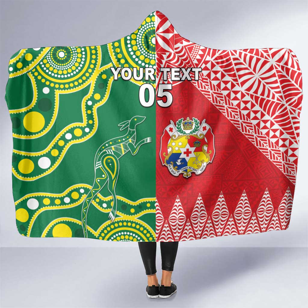 Custom Tonga XIII And Australia Kangaroos Hooded Blanket Mate Maa Tongan Ngatu With Aboriginal