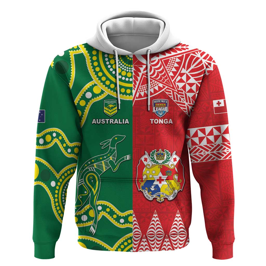 Custom Tonga XIII And Australia Kangaroos Hoodie Mate Maa Tongan Ngatu With Aboriginal