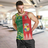 Custom Tonga XIII And Australia Kangaroos Men Tank Top Mate Maa Tongan Ngatu With Aboriginal LT05 Red - Polynesian Pride
