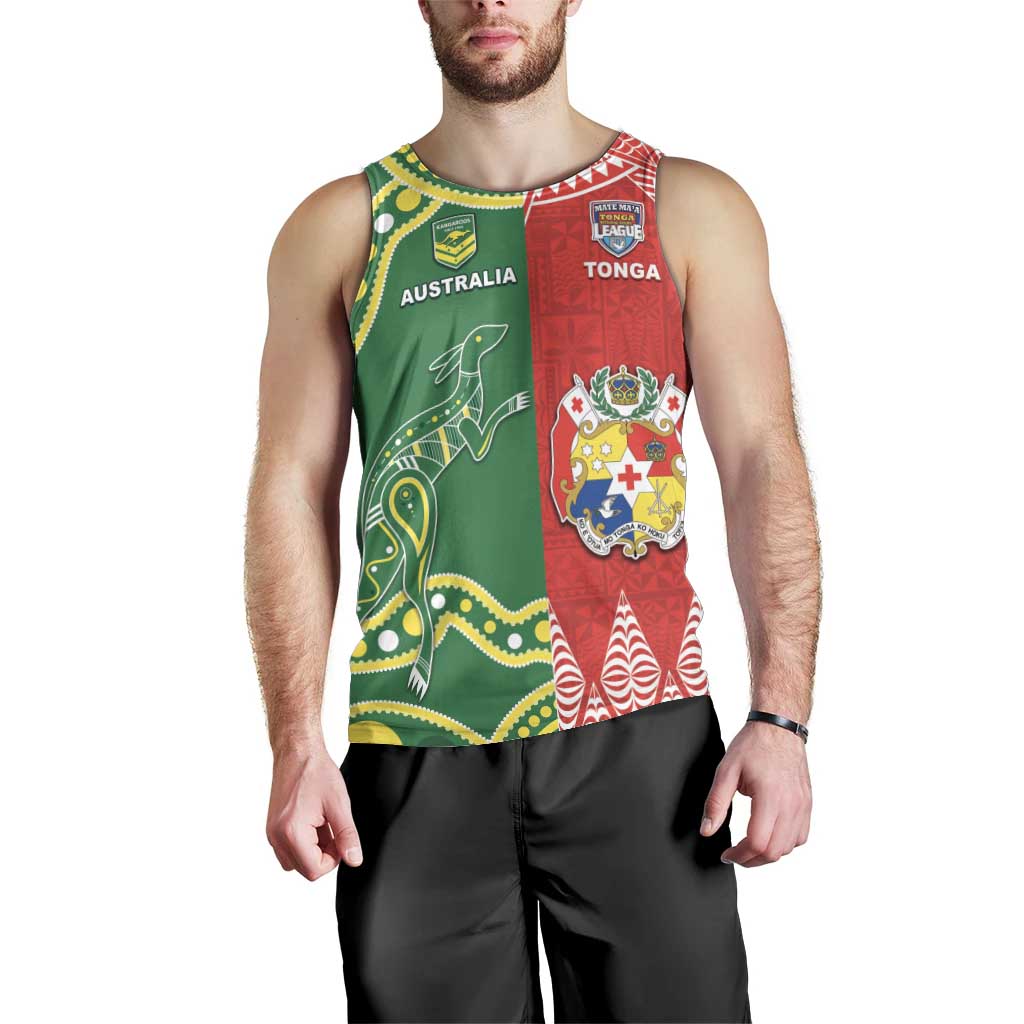 Custom Tonga XIII And Australia Kangaroos Men Tank Top Mate Maa Tongan Ngatu With Aboriginal LT05 - Polynesian Pride
