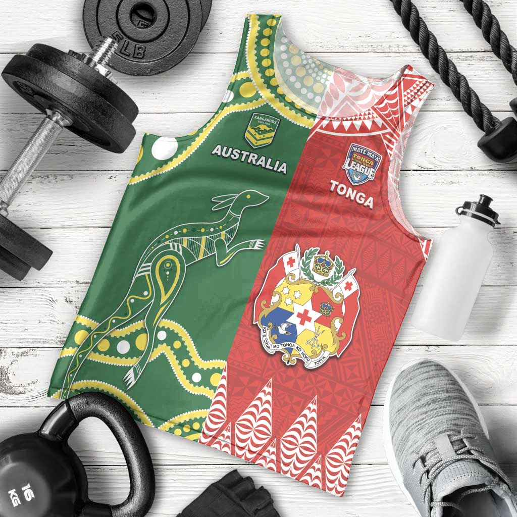 Custom Tonga XIII And Australia Kangaroos Men Tank Top Mate Maa Tongan Ngatu With Aboriginal LT05 - Polynesian Pride
