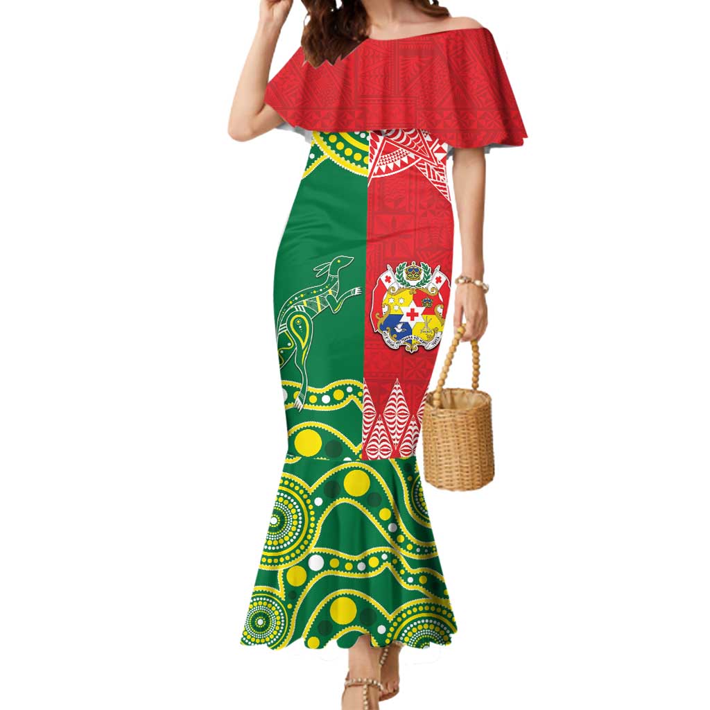 Custom Tonga XIII And Australia Kangaroos Mermaid Dress Mate Maa Tongan Ngatu With Aboriginal