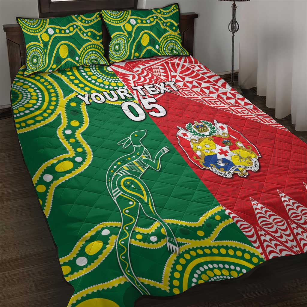 Custom Tonga XIII And Australia Kangaroos Quilt Bed Set Mate Maa Tongan Ngatu With Aboriginal