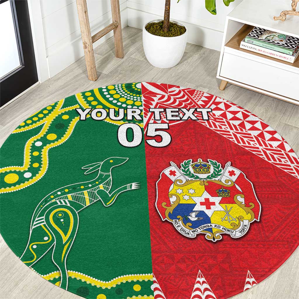 Custom Tonga XIII And Australia Kangaroos Round Carpet Mate Maa Tongan Ngatu With Aboriginal